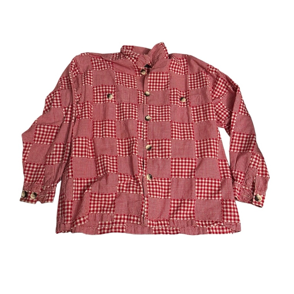 Vintage Men's Red Checkered Patchwork Button Down… - image 1